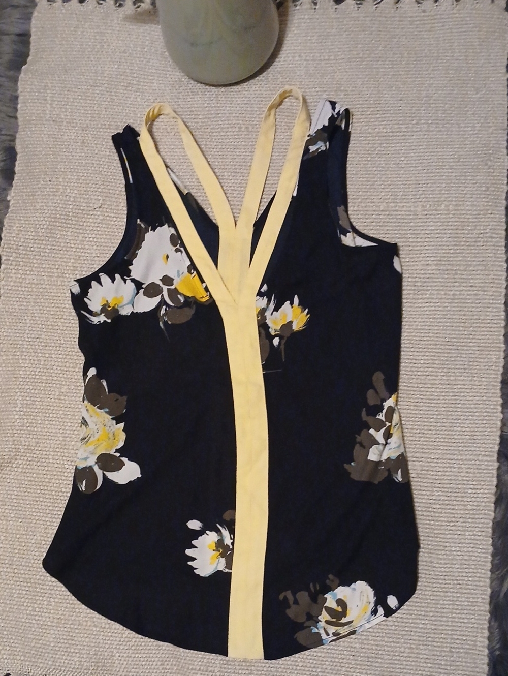 Candie's Navy Floral V-Neck Camisole with Yellow Trim